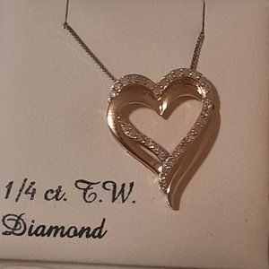 Sterling Silver 1/4 ct diamond double heart pendant necklace 18in